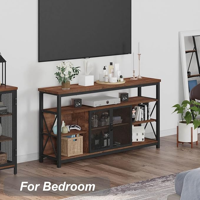 BON AUGURE Tall TV Stand for TVs up to 65 Inch, Industrial Wood Entertainment - Image 7