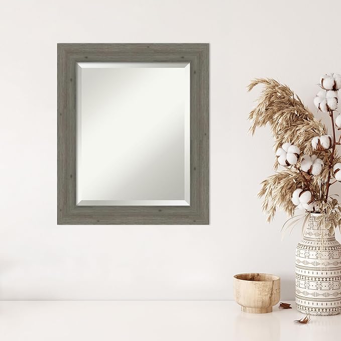 Amanti Art Grey Wall Mirror 25x21 Fencepost Grey Narrow Rectangle Bathroom - Image 4