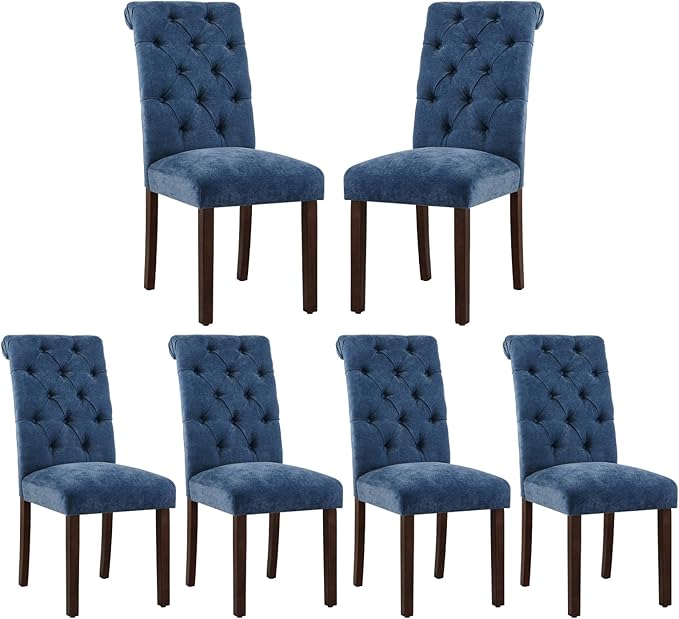 COLAMY Button Tufted Dining Chairs Set of 6, Parsons Upholstered Fabric Dining by COLAMYINC