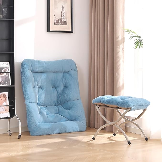 Saucer Chair with Ottoman, Comfy Oversized Folding Chair, Faux-Fur Reading Chair - Image 6