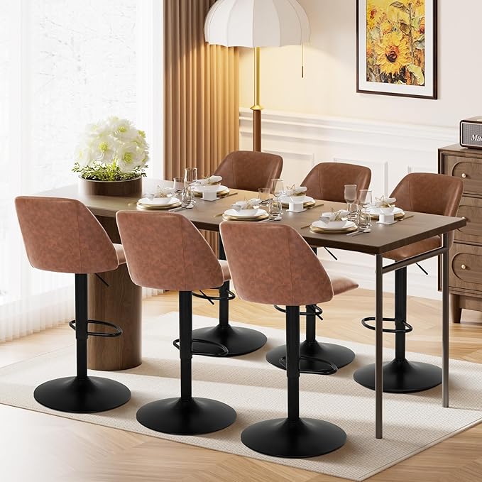 COLAMY Bar Stools Set of 4, Modern Swivel Bar Chairs, Adjustable PU Leather - Image 9