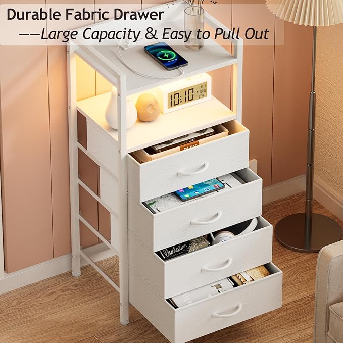 Furnulem White Nightstand with Charging Station, Night Stand Side Table with - Image 7