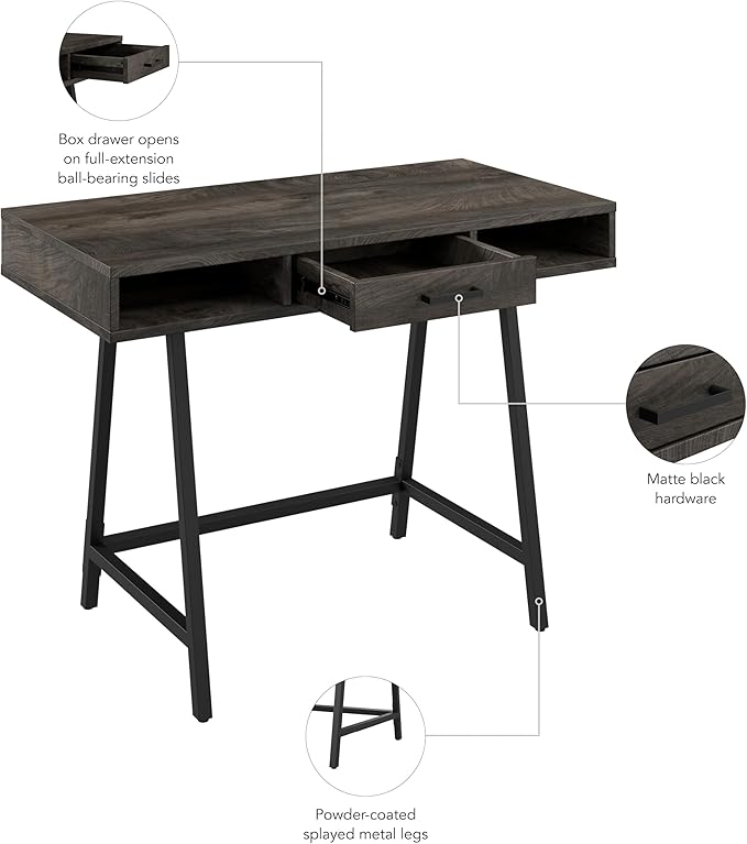 Bush Furniture Steele 40W Writing Desk in Dark Gray Hickory | Computer Table - Image 7