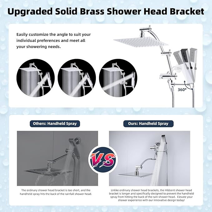 Hibbent All Metal 8'' Rainfall Shower Head, Square Shower Head Combo, High - Image 2