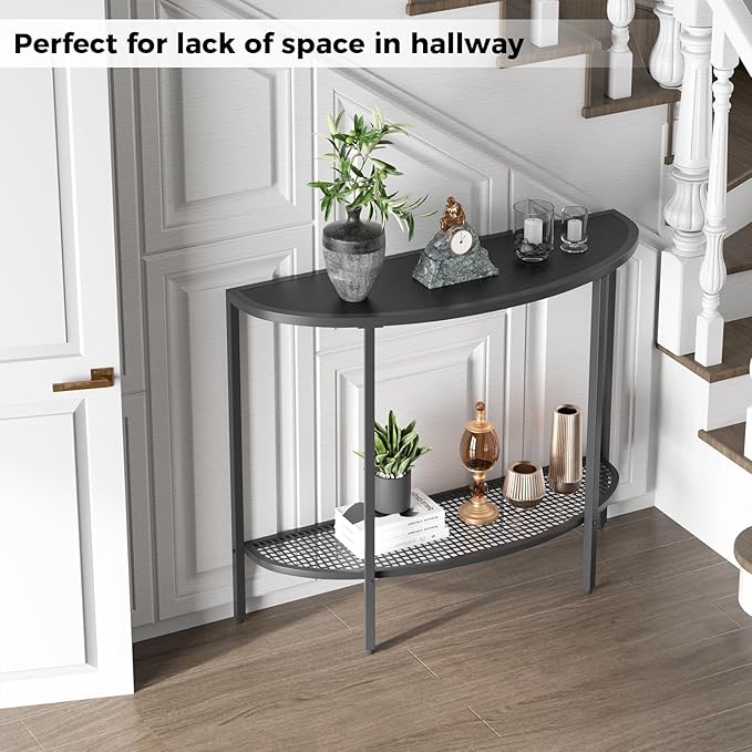 SAYGOER Black Half Moon Console Table 2 Tier Narrow Entryway Table - Image 6