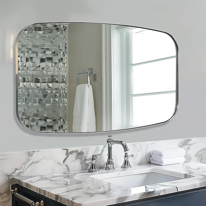 ANDY STAR Chrome Oblong Mirror, 30x48 Inch Polished Chrome Oval Mirror - Image 3