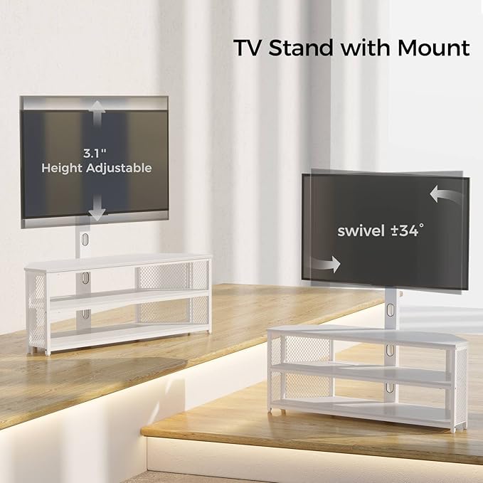 Rolanstar TV Stand with Mount and Power Outlet, Swivel TV Stand with LED Lights - Image 5