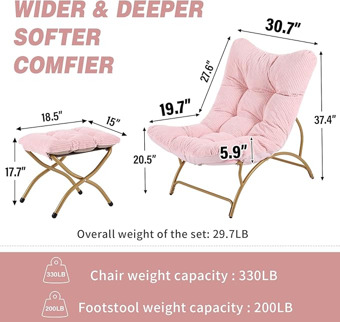 Welnow Accent Chair with Ottoman, Lounge Comfy Soft Leisure Metal Frame Reading - Image 2