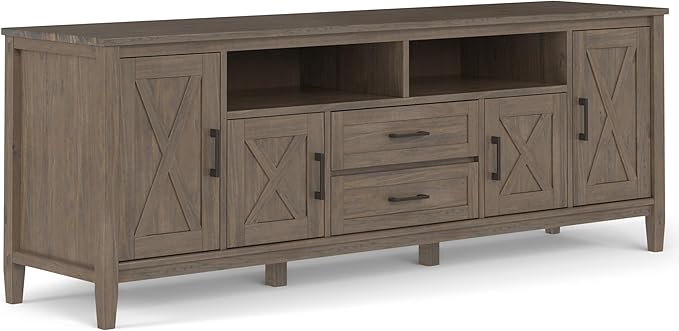 SIMPLIHOME Ela SOLID WOOD 72 inch Wide Transitional TV Media Stand in Smoky by SimpliHome