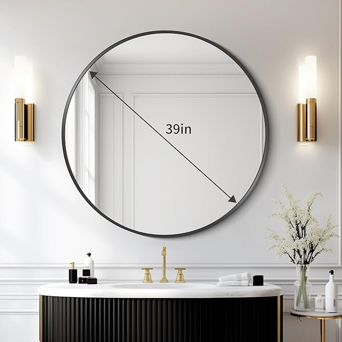 Black 39-Inch Round Mirror - Image 3