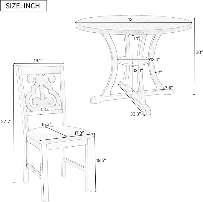 Merax 5 Piece Round Dining Table Set 4 Retro Chairs - Image 2