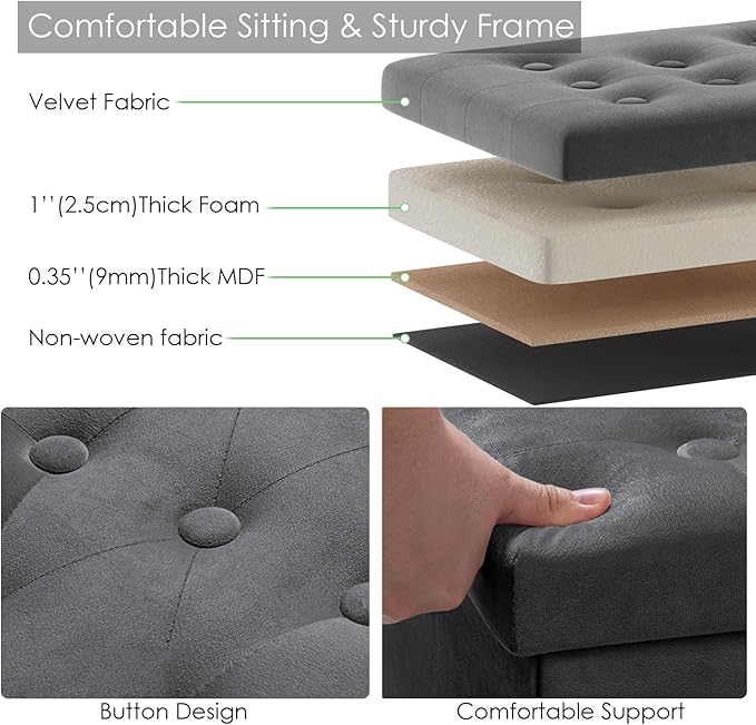 PRANDOM Jumbo Ottoman with Storage Velvet Folding Small Square Foot Stool with - Image 5