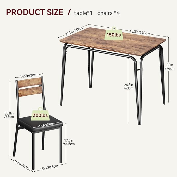 5 Piece Dining Table Set for 4, Compact Square Table Chairs, Sturdy MDF Top - Image 2