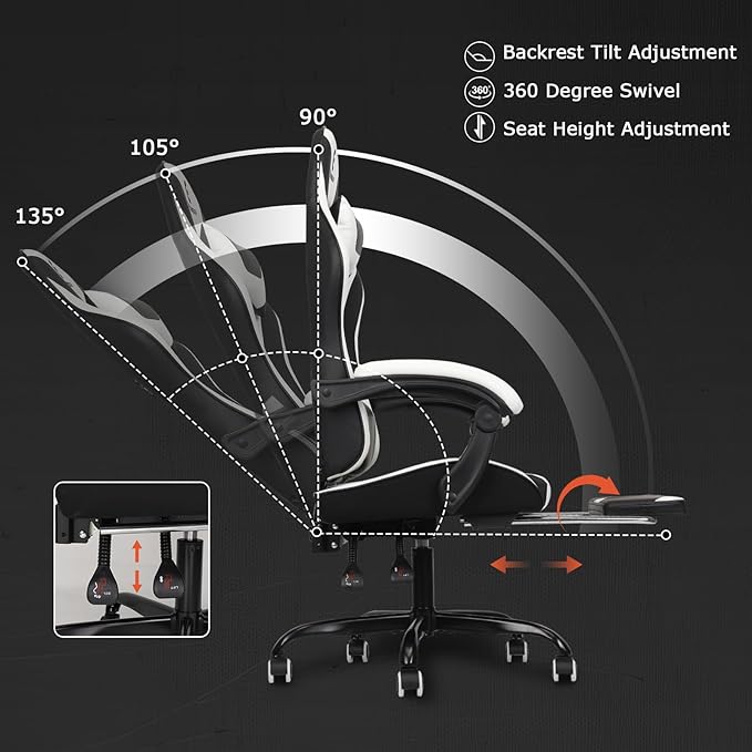 Gaming Chair with Linkage Armrest & Footrest, High Back Video Gaming Chair - Image 5