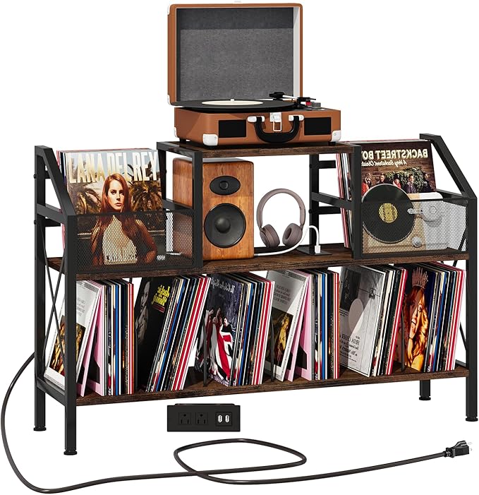 Homeiju Record Player Stand Holds up to 500 Albums, Turntable Stand by Homeiju