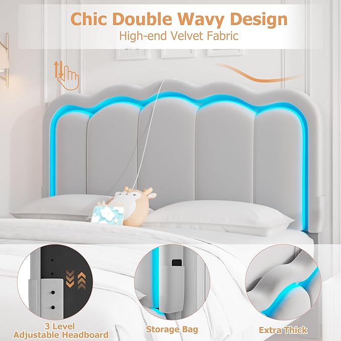 Queen Upholstered LED Bed Frame - Image 6