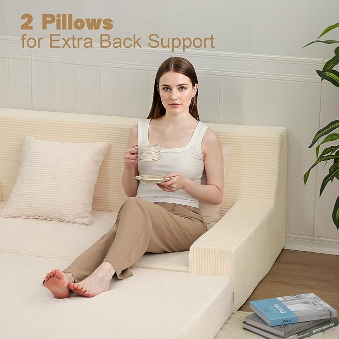 MeMoreCool Boneless Folding Sofa Bed Queen, Corduroy Convertible Sleeper Chair - Image 8