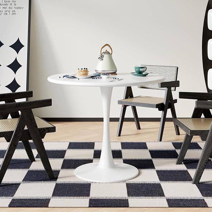 White Round Dining Table for 2 Person, 24 Inch Small Tulip Table - Image 2