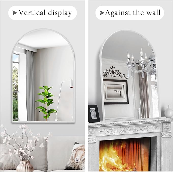 30" x 48" Silver Arched Mirror, Arch Wall Mirror, Metal Frame Black Bathroom - Image 3