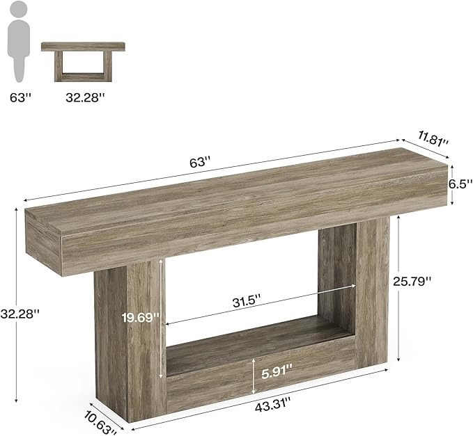 Tribesigns 63" Console Table, Farmhouse 2-Tier Entryway Table - Image 2