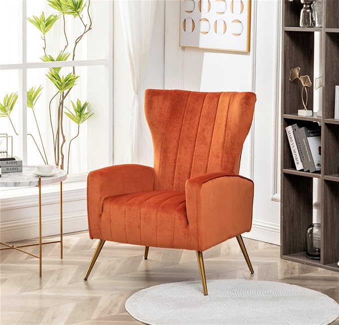 Container Furniture Direct Modern Velvet Accent Chair, Channel Tufted Bedroom - Image 7
