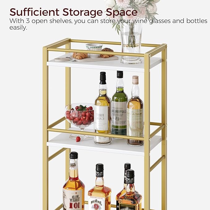 Bar Cart for The Home, 3-Tier Drink Cart on Wheels, Home Bar Serving Cart - Image 7