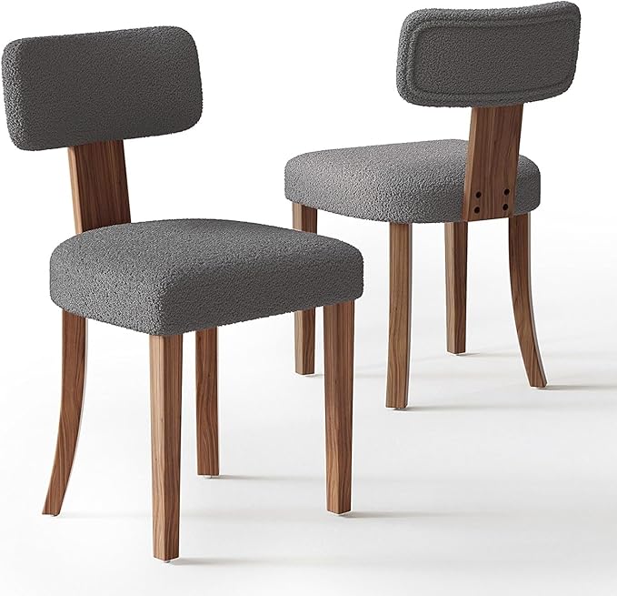 Farmhouse Chair Set of 2, Mid Century Modern Dining Chairs, Sherpa Upholstered by LUXOAKAddMoreStyletoHome