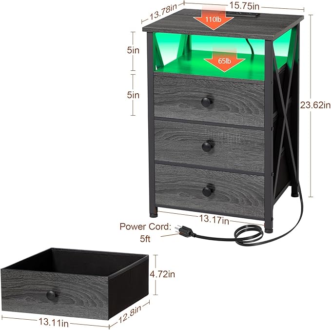 AMHANCIBLE Night Stand Set 2, LED Nightstand - Image 3