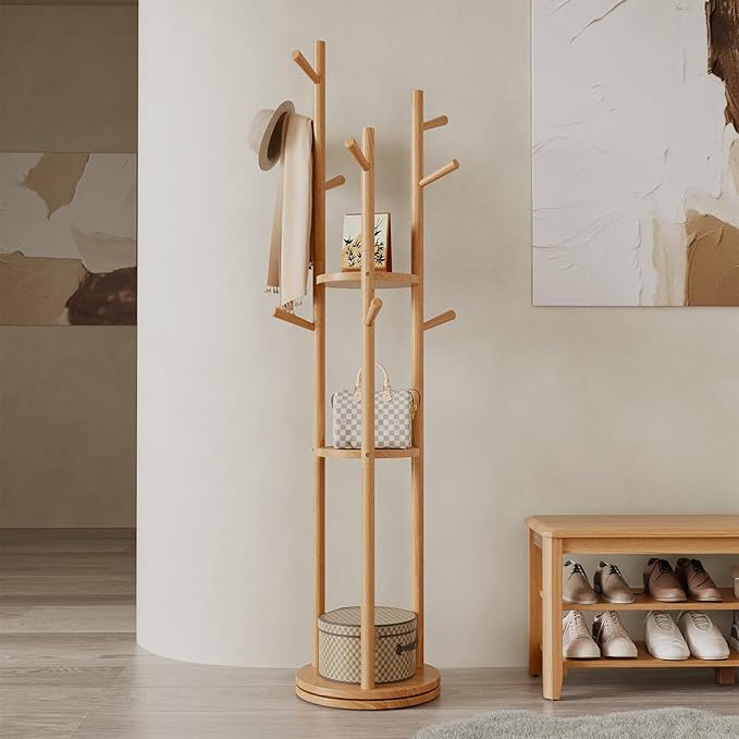Solid Wood Rotary Coat Rack, Freestanding Coat Rack by Muwuele