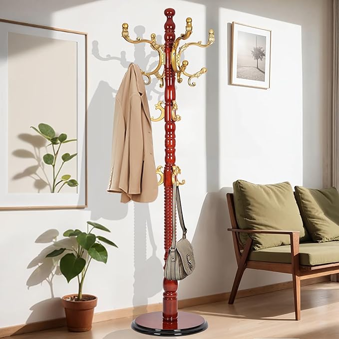 73 in Wood Coat Rack, Coat Rack Freestanding by VEGNIC