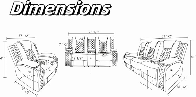 Leather Recliner Sofa Couch, 3-Seater Home Theater Seating Reclining Sofa - Image 2