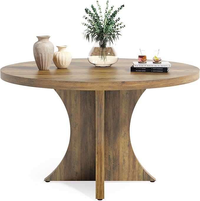 LITTLE TREE Round Dining Table for 4-6, 47.24 Inches Farmhouse Wooden Kitchen - Image 4