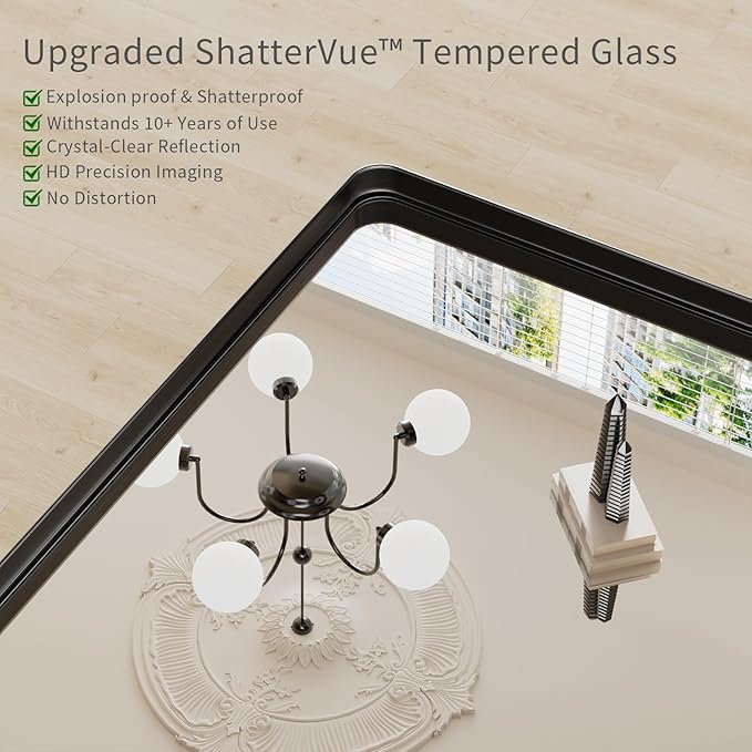 Koonmi Black Wall Mirror for Bathroom, 36x55 Inch Matte Deep Framed Rounded - Image 3