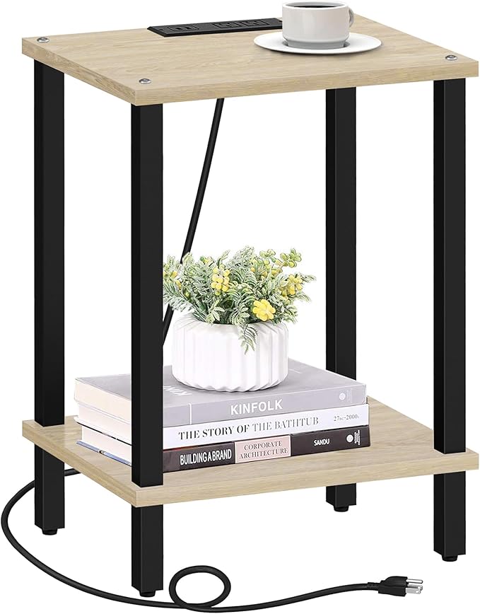 TUTOTAK End Table with Charging Station, Small Side Table with Outlets by WelcometotheTUTOTAKHome
