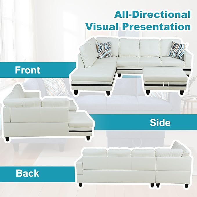 L Shaped Couch PU Leather Sectional Couch Upholstered 3 Pieces Sofas - Image 6