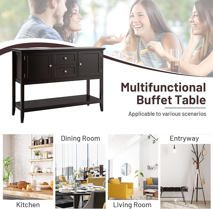COSTWAY Buffet Sideboard, with 2 Wood Storage Drawers & Open Shelf, Console - Image 8
