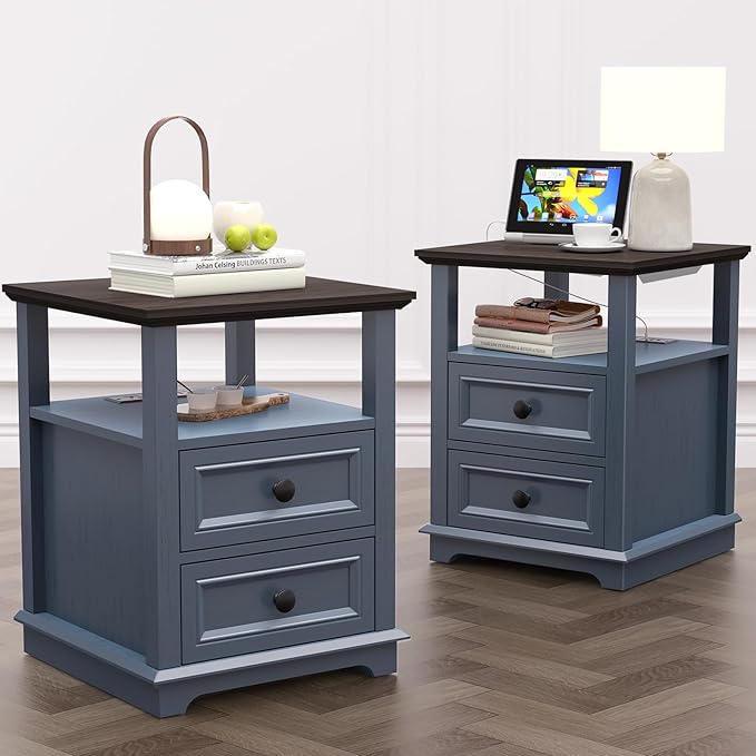 18" Wide End Table with Fast Charging Station Set of 2, 18” Wide Sofa Side by Alwaysreadyforyou