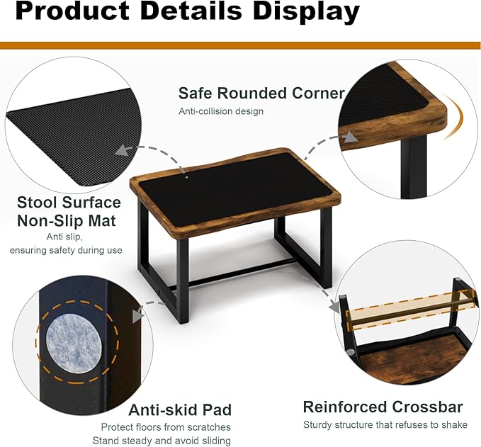 Wooden Step Stool with Non-Slip mat, Bed Steping Stool - Image 2