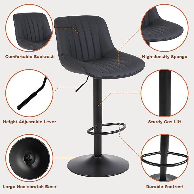 Bar Stools Set of 3, Swivel Counter Height Barstools - Image 5
