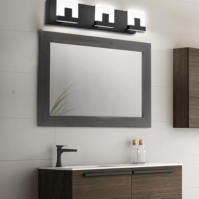 YOSHOOT Rustic Wooden Framed Wall Mirror, Natural Wood Bathroom Vanity Mirror - Image 2