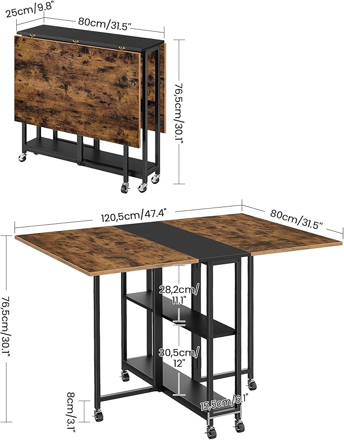 Folding Dining Table, Movable Dining Table, Expandable Kitchen Table, Versatile - Image 3