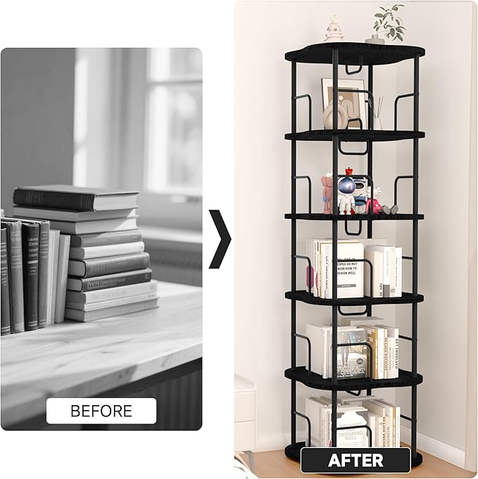 5-Tier Rotating Book Shelf, 360° Display Spinning Bookshelf Tower, Book - Image 8
