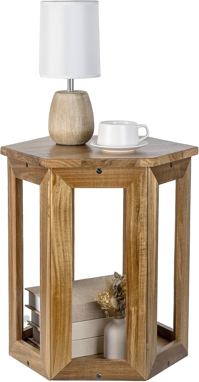 MyGift Premium Acacia Solid Wood Hexagon Designer End Table, 20 Inch Tall - Image 6