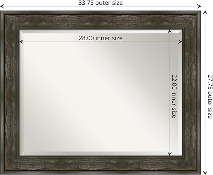 Amanti Art Brown Wall Mirror 28x34 Rail Rustic Char Rectangle Bathroom Mirror - Image 4