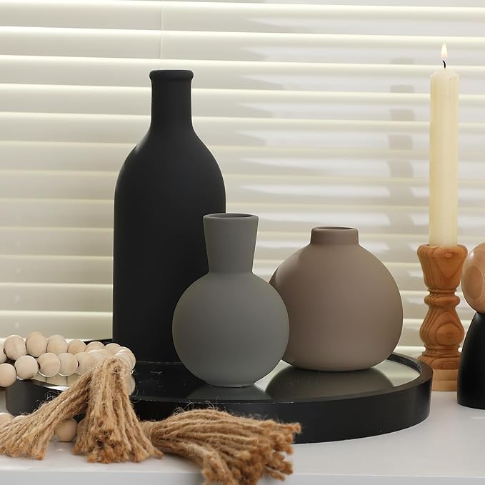 Ceramic Vase Set of 3, Vases Home Decor Rustic Farmhouse Decor Pottery Vases - Image 8