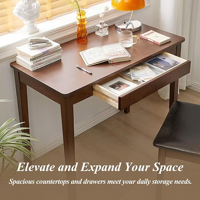 Solid Wood Computer Desk with Drawers, Modern Writing Desk - Image 5