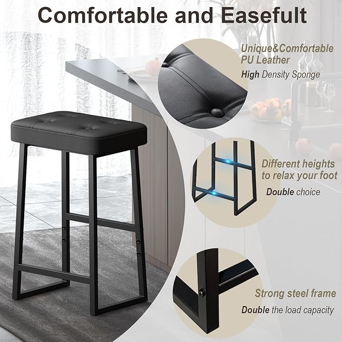 Bar Stool, Kitchen Island Chairs, Counter Height Bar Stools, Modern Synthetic - Image 4
