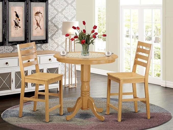East West Furniture JACF3-OAK-W 3 Piece Counter Height Dining Set - Image 7