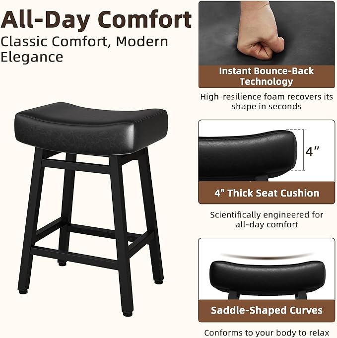Counter Height Bar Stools Set of 3, 24 Inch Backless BarStools - Image 3