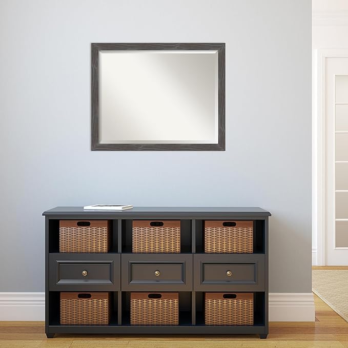 Amanti Art Grey Wall Mirror 25x31 Woodridge Rustic Grey Rectangle Bathroom - Image 6